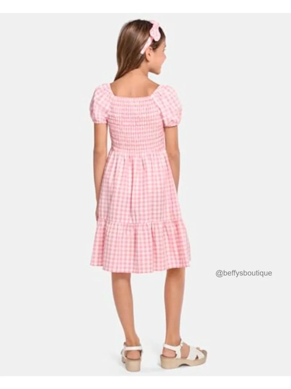Girls Floral Smocked Babydoll Dress Cotton Puff Sleeves